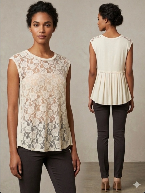 POL Tops - POL Lace Front Blouse in Cream